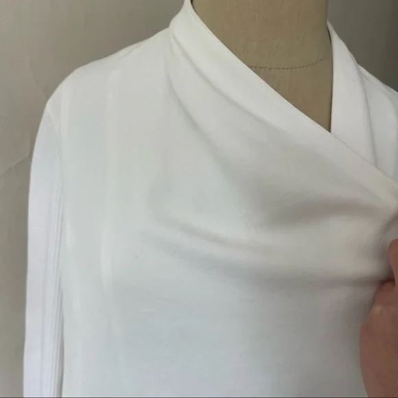 Vince White Ivory Asymmetrical Ribbed Sleeve Draped Drape Jacket Sz 4 V28729072 - Picture 11 of 12